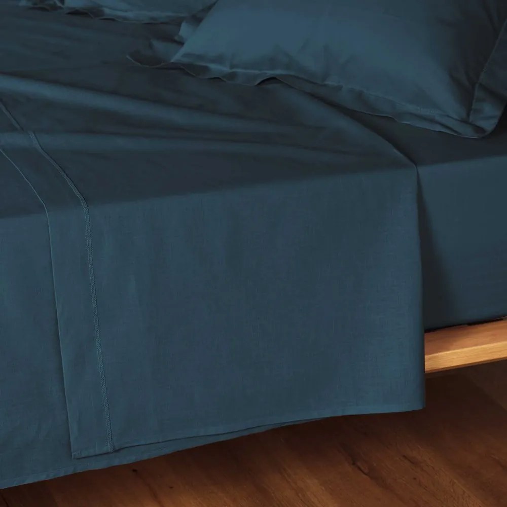Lenzuolo con angoli blu in cotone 180x290 cm Lina – douceur d'intérieur