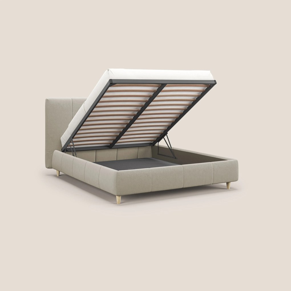 Laura letto imbottito contenitore e sfoderabile in microfibra velluto impermeabile T09 beige