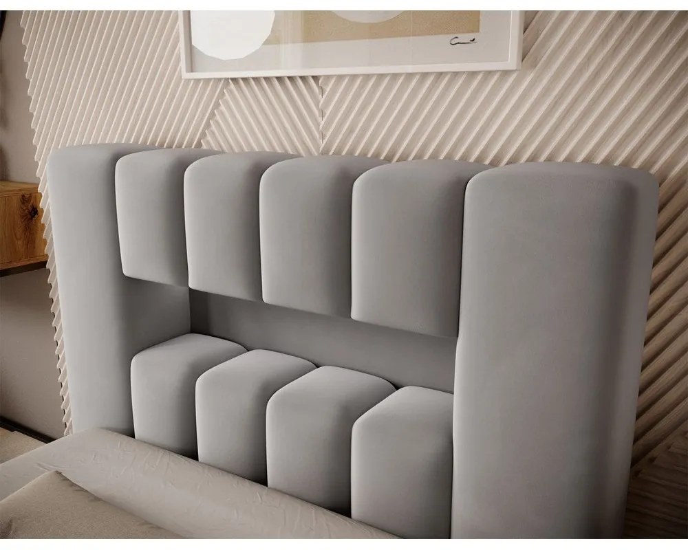 Letto singolo imbottito grigio con contenitore e rete inclusi 90x200 cm Lamica – ELTAP