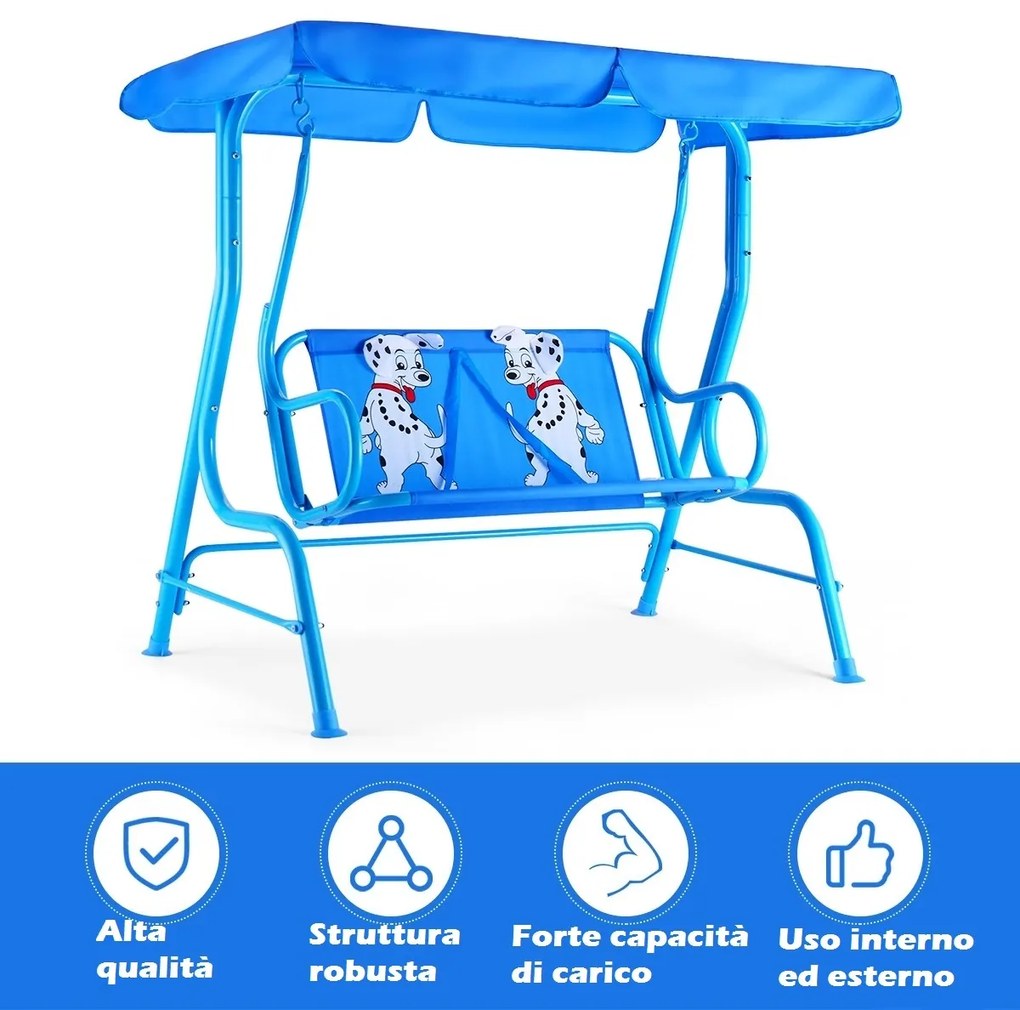 Costway Altalena dondolo da giardino per bambini con 2 posti e tetto regolabile 117x78x116cm Blu