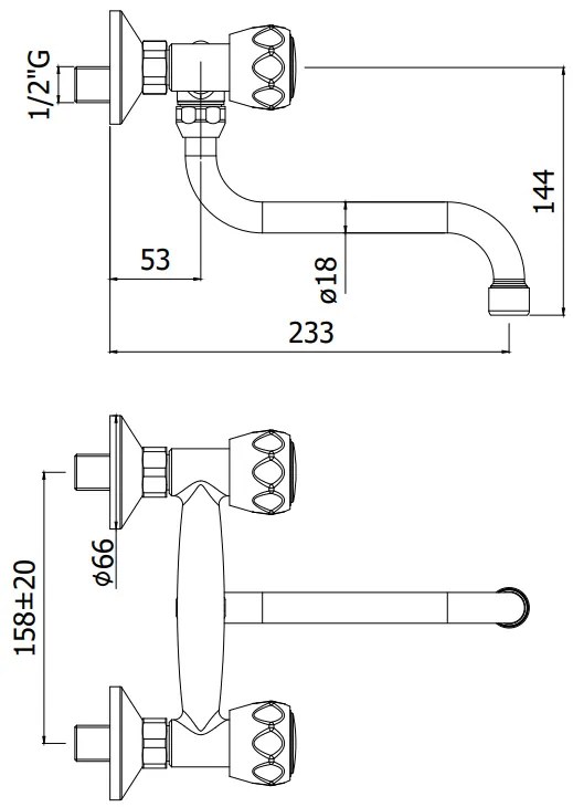 Paffoni danubio da170 gruppo lavello a muro con canna 18 cm orientabile cromo