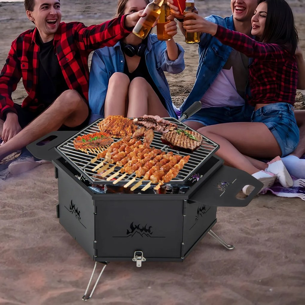 Costway Barbecue a carbone portatile con griglia girevole a 360°corpo e gambe pieghevoli, Grill hibachi da esterno 77x74x38cm