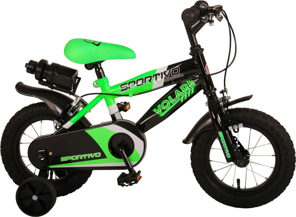 Bicicletta per Bambini 14" Stabilizzatori e Freni Caliper Verde...