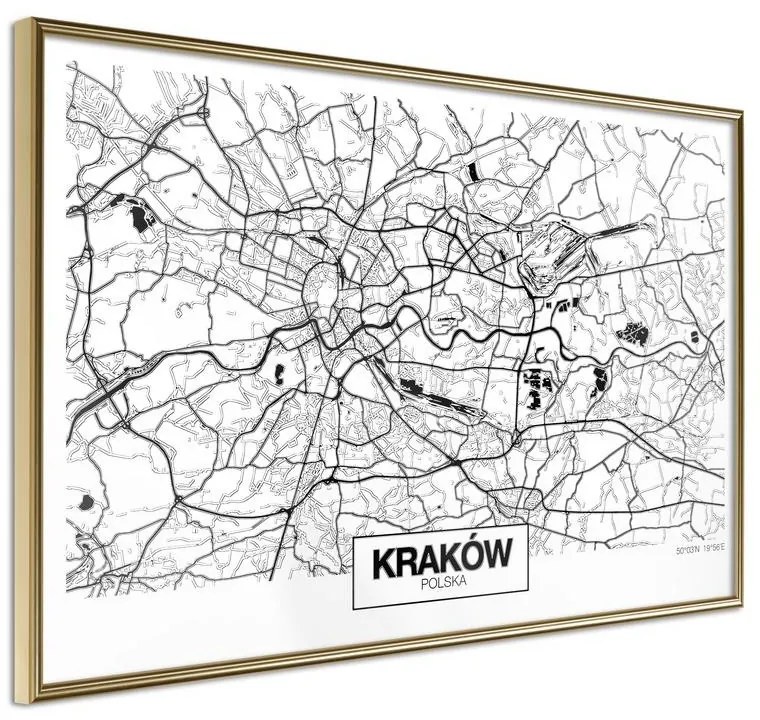 Poster  City Map: Cracow  Cornice Quadri Cornice d'oro, Larghezza x Altezza Home decor 90x60