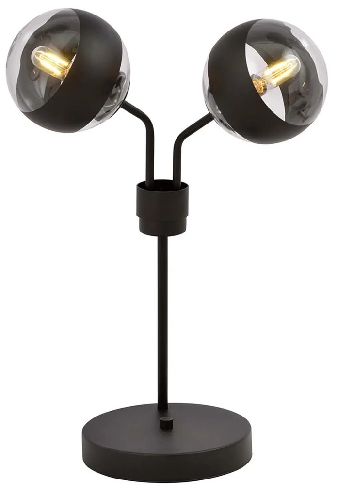 Lampada Da Tavolo Moderna Orione Acciaio Nero Trasparente 2 Luci E14 Ip20