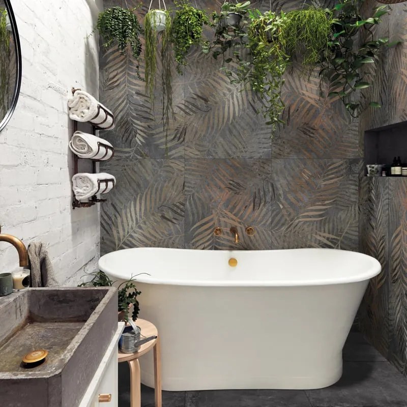 Piastrella da pavimento e rivestimento interno 60 x 120 cm Sp. 9.5 mm rettificato Felce in gres porcellanato smaltato oro e nero opaco traffico medio (pei 2/5) R9 1.44 mq
