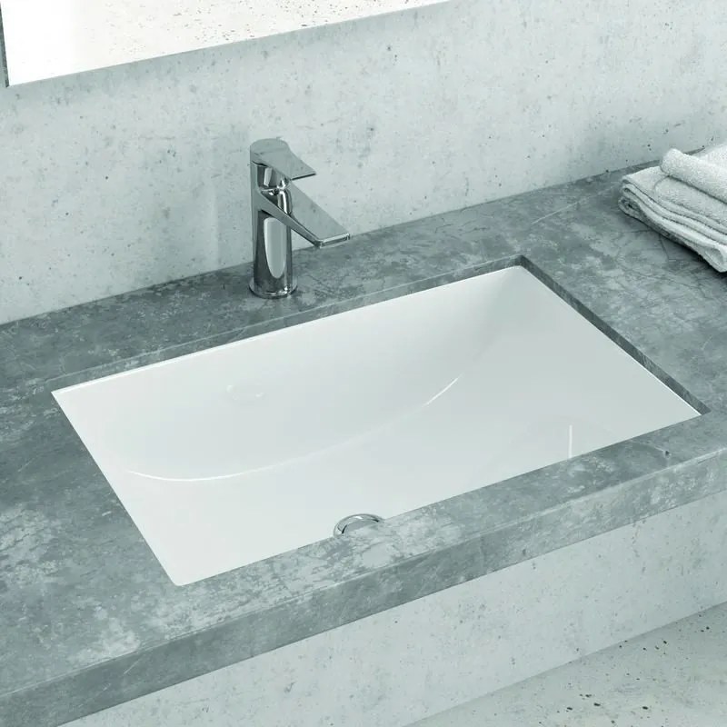 Lavabo da incasso sottopiano rettangolare ceramica bianca | Litos-652 - KAMALU