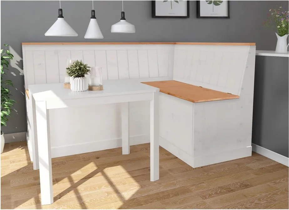 Panca angolare variabile bianca in legno di pino con spazio di archiviazione Silas - Støraa