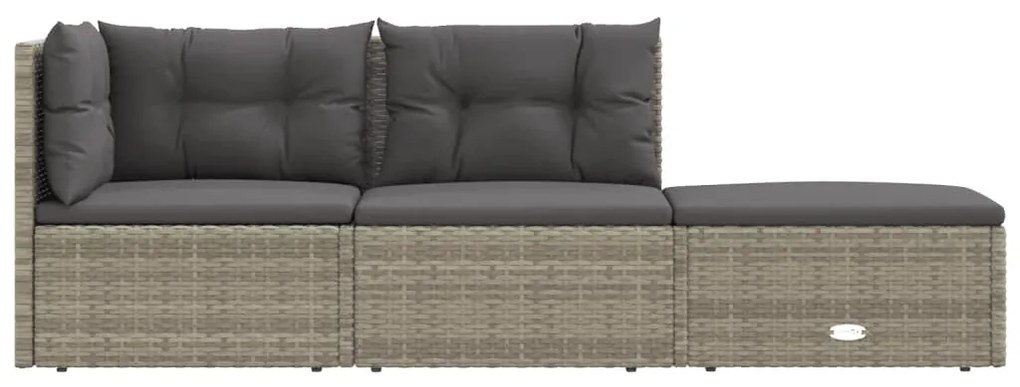 Set Divani da Giardino 3 pz con Cuscini in Polyrattan Grigio