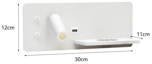 Immax 08285L-LED Applique con ripiano, USB e ricarica wireless LED/3W/230V + LED/3W