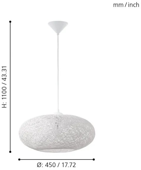 Eglo 93373 - Lampada a sospensione CAMPILO 1xE27/60W/230V
