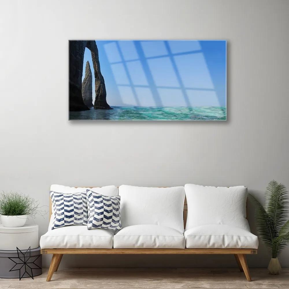 Quadro acrilico Paesaggio marino roccioso 100x50 cm