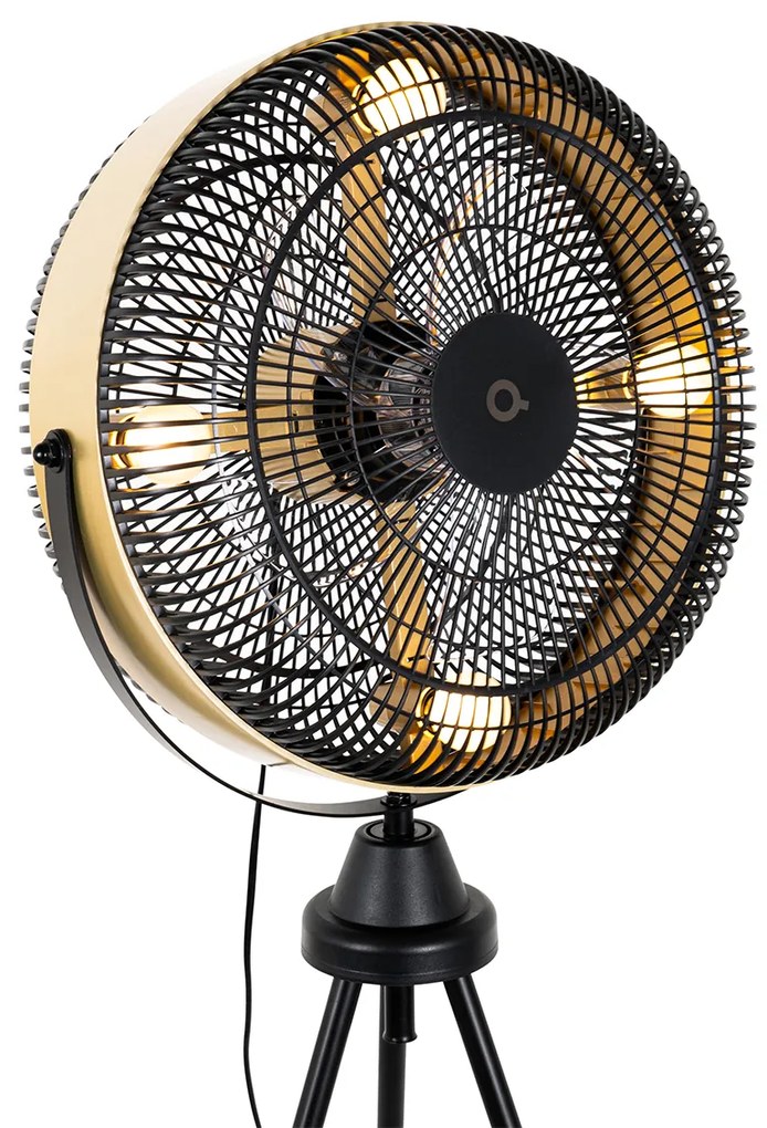Ventilatore da terra nero con oro 4 luci dimmerabile - Kim