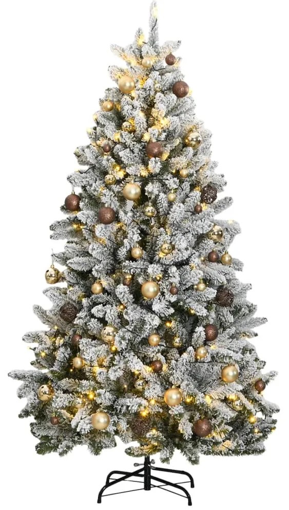 Albero Natale Incernierato con LED e Palline, Albero Natale Incernierato con 300 LED e Palline 210 cm III