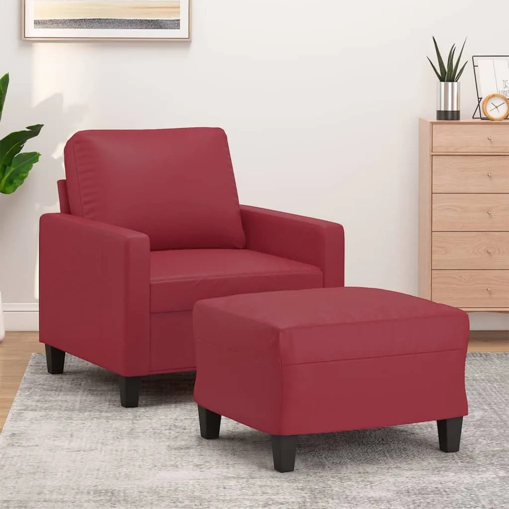 Poltrona Con Poggiapiedi Rosso Vino 60 Cm İn Similpelle /