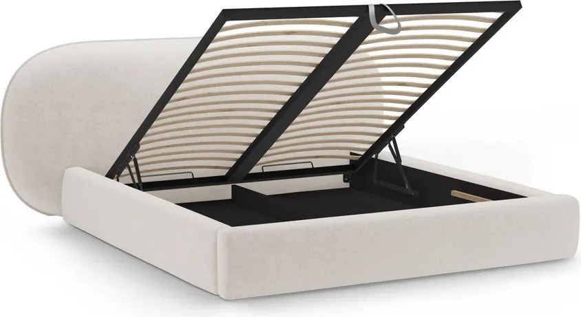 Letto matrimoniale imbottito color crema con contenitore con rete inclusa 160x200 cm Ovalo – Micadoni