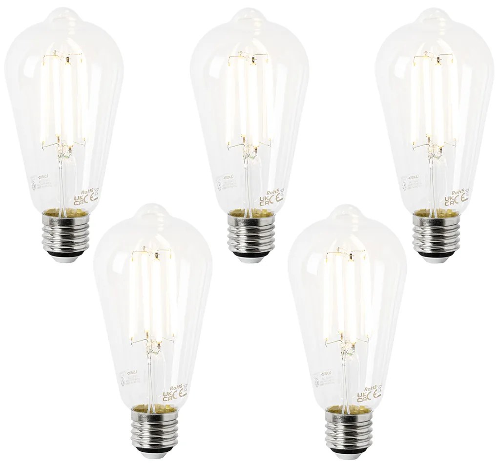 Set di 5 Lampadine LED E27 ST64 Trasparente 2.2W 470 lm 2700K