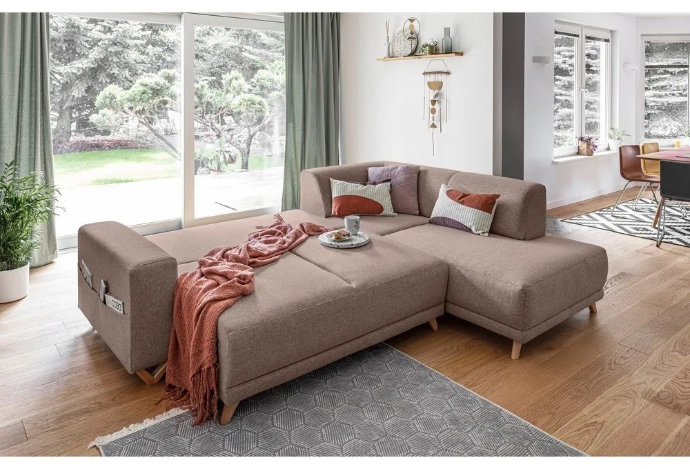 Divano angolare marrone allungabile e con contenitore (penisola a destra/a L) Classy Sophie – Miuform