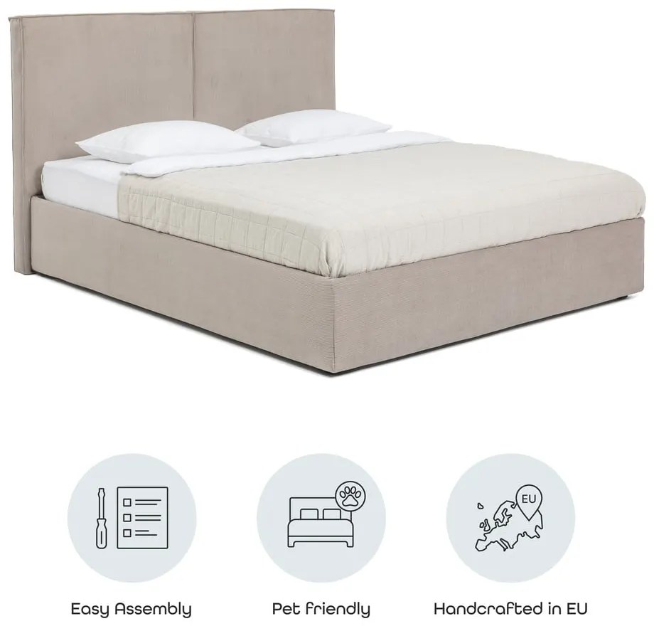 Letto matrimoniale imbottito grigio tortora con contenitore con rete inclusa 180x200 cm Thessa Bold – Bonami Selection