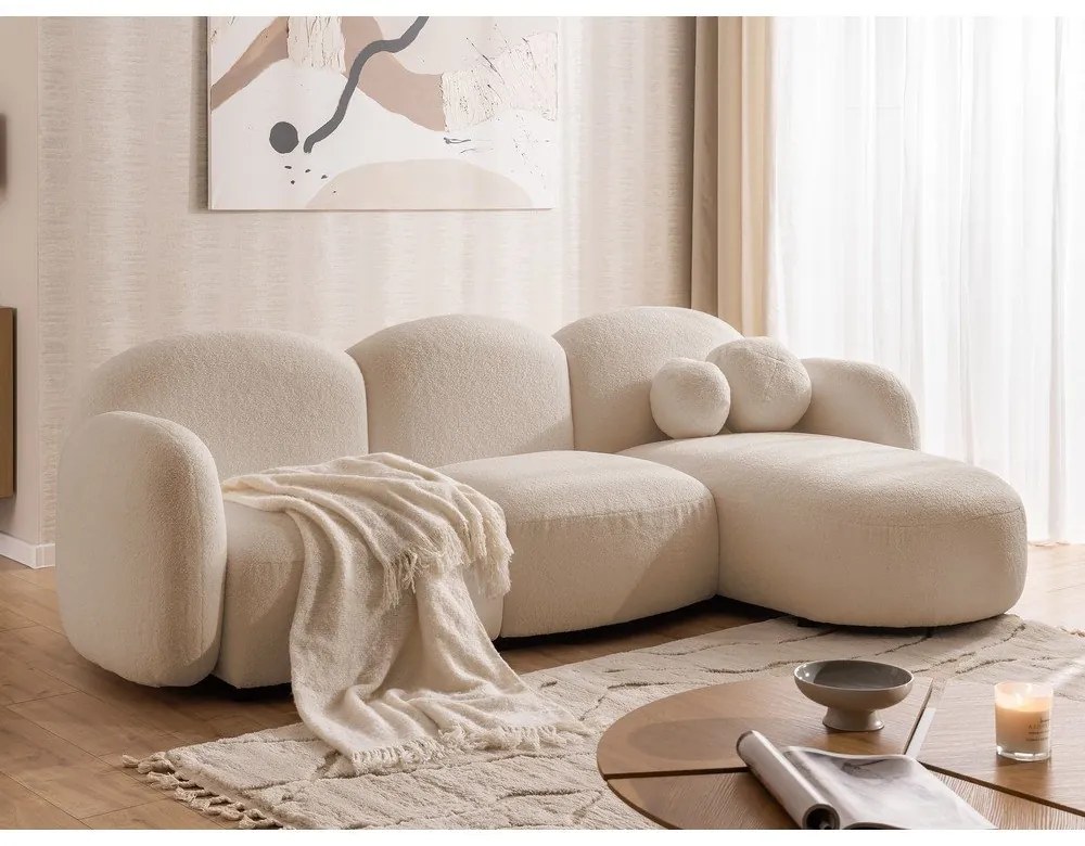 Divano angolare marrone chiaro (con penisola a destra/con chaise lounge) con rivestimento in bouclé Orbit – Ropez