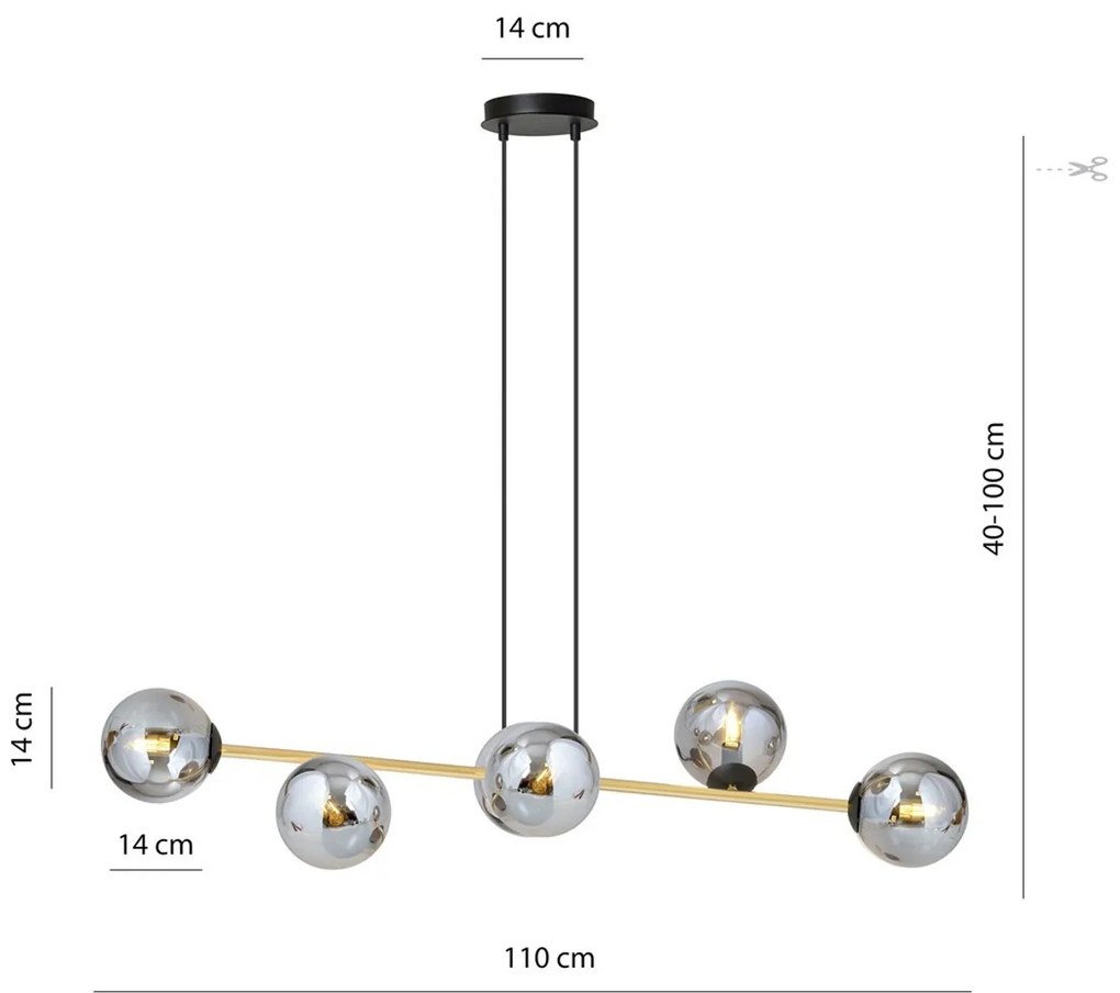 Lampadario a sospensione GRAVITY 6 Nero/Bianco e Oro 6xE14