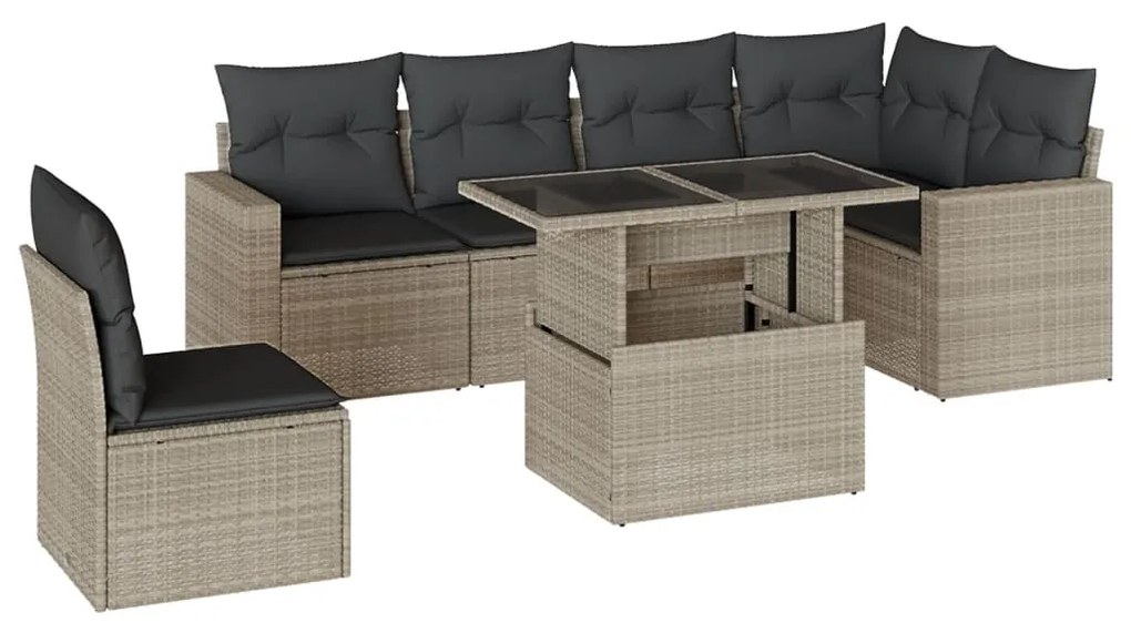 Set divani da giardino 7pz con cuscini grigio chiaro polyrattan