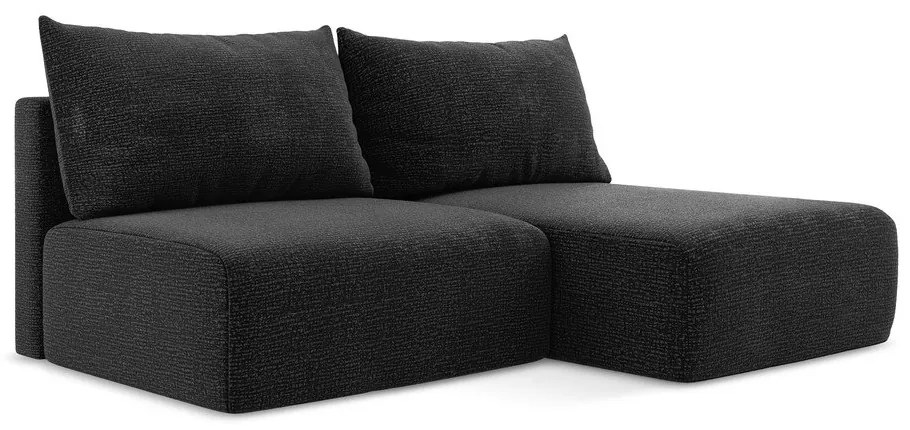 Divano angolare nero allungabile/con contenitore (con penisola a destra) Kalena – Makamii
