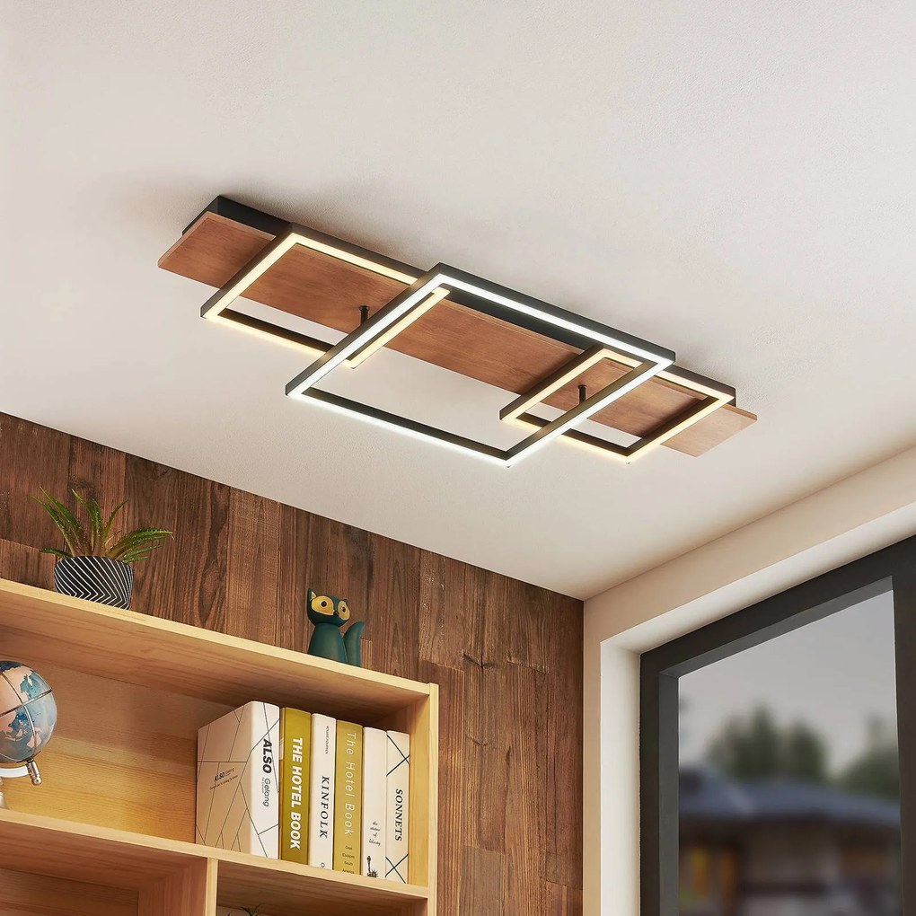 Plafoniera soffitto Chariska Lucande, dimmerabile, Legno scuro, Soggiorno / Sala da pranzo, Legno, Moderno, Plafoniera