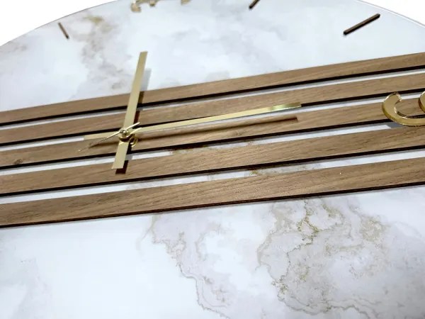 Orologio Parete 65 cm Cannettato Noce Vetro Marmo