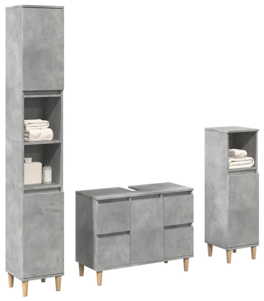 Set Mobili Da Bagno 3 Pz Grigio Cemento İn Legno Multistrato /