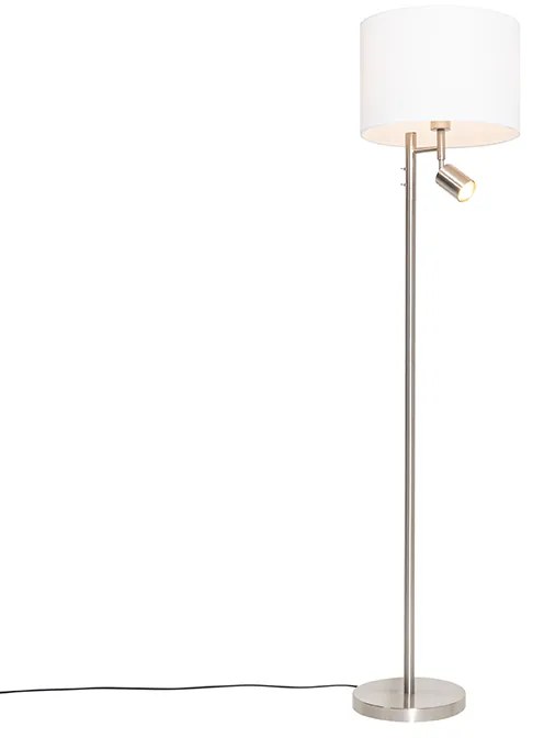 Lampada da terra in acciaio con paralume bianco e luce di lettura - Jelena