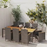 Set da Pranzo da Esterno 9 pz con Cuscini in Polyrattan Grigio 3094923