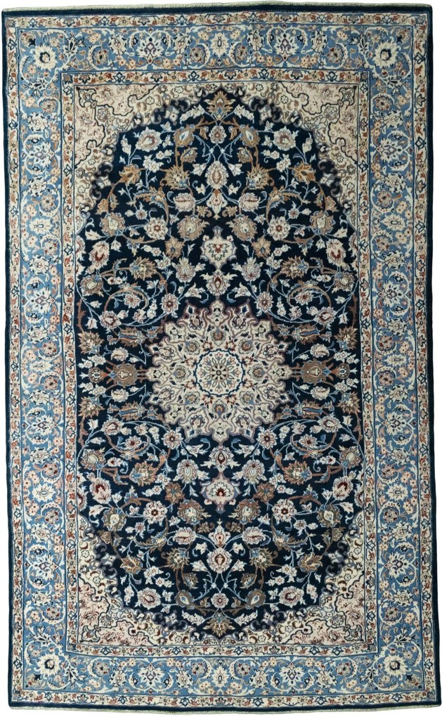 Kashan Tappeto 220 x 360 Blu (Iran) Annodato A Mano
