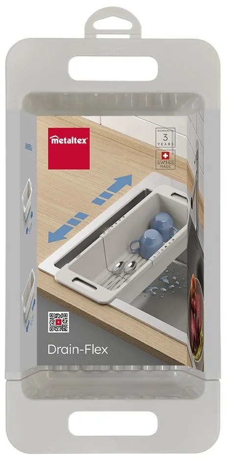 Scolapiatti allungabile per lavello regolabile grigio in plastica 52x18 cm Drainflex – Metaltex