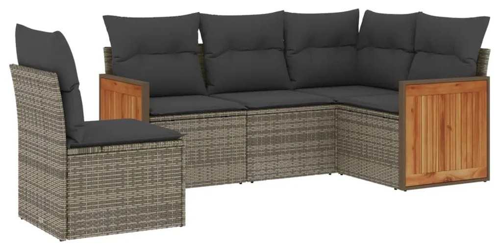 Set Divano da Giardino 5 pz con Cuscini Grigio in Polyrattan