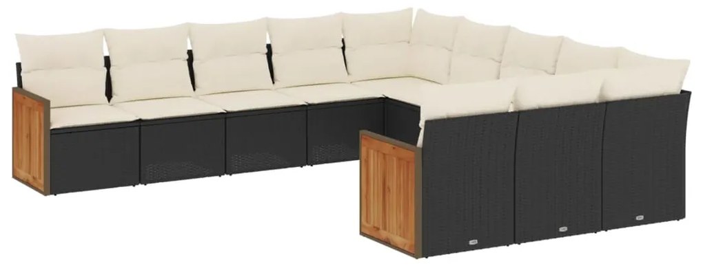 Set Divani da Giardino 11 pz con Cuscini in Polyrattan Nero