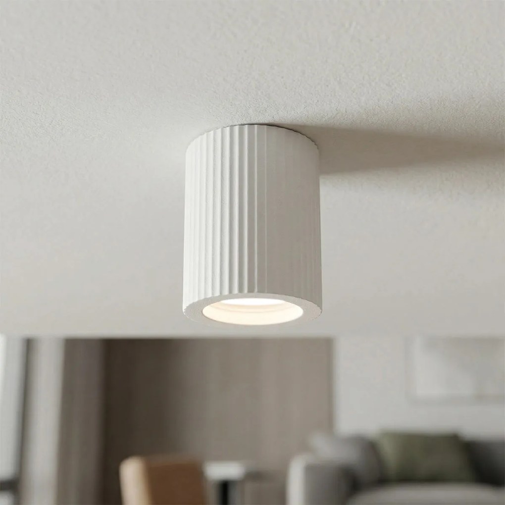 Plafoniera Cilindrica Ø70x90mm GU10 in Gesso Rigato Pitturabile