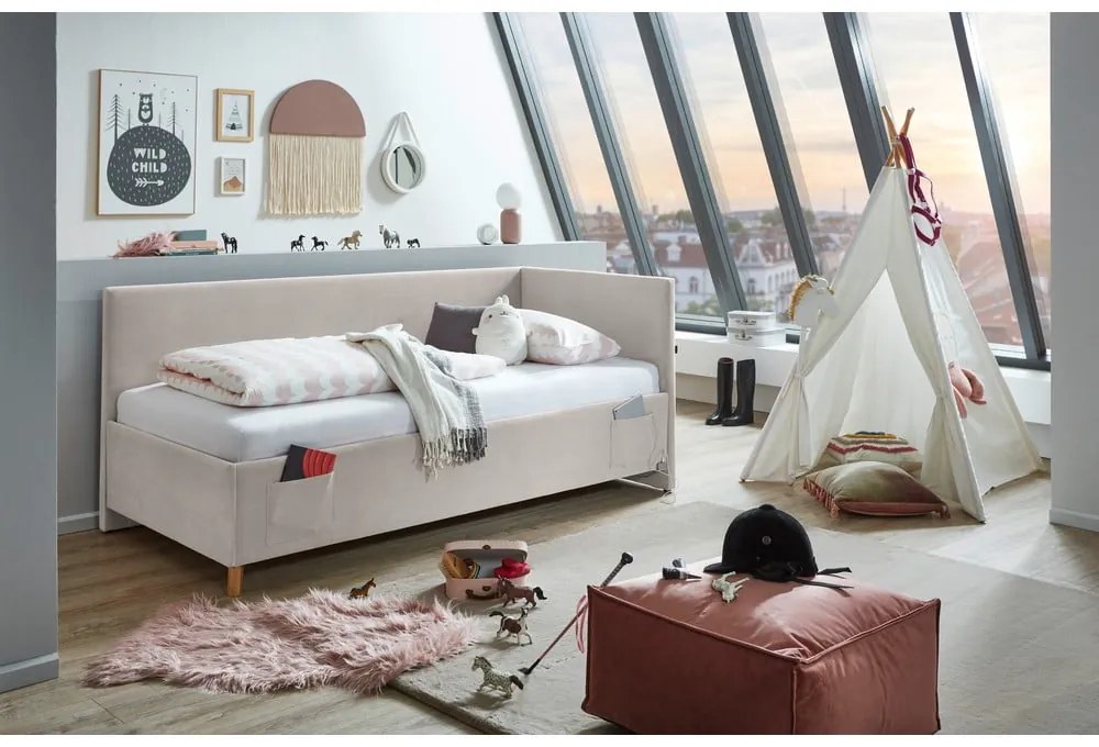 Letto da bambini con sponde beige imbottito con contenitore con rete inclusa 120x200 cm Cool – Meise Möbel