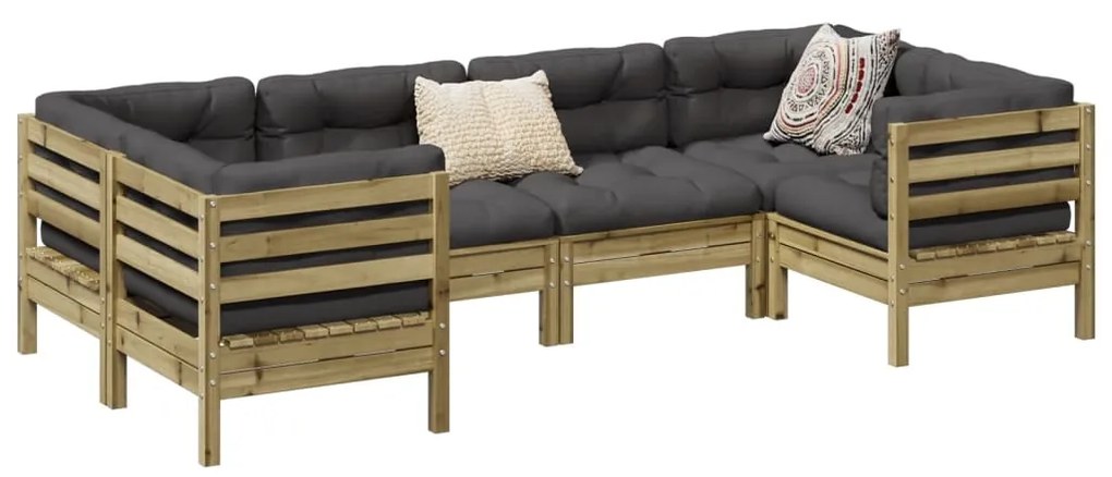 Set divani da giardino 6pz con cuscini legno impregnato di pino