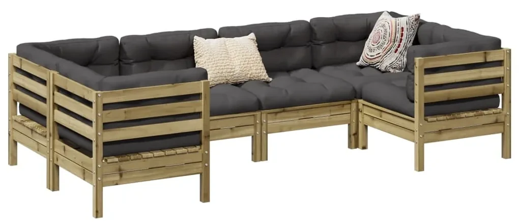 Set divani da giardino 6pz con cuscini legno impregnato di pino