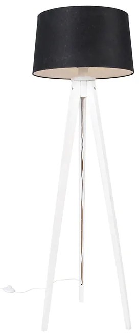 Moderno treppiede bianco con paralume in lino nero 45 cm - Tripod Classic
