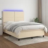 Letto a Molle con Materasso e LED Crema 140x190 cm in Tessuto 3134794