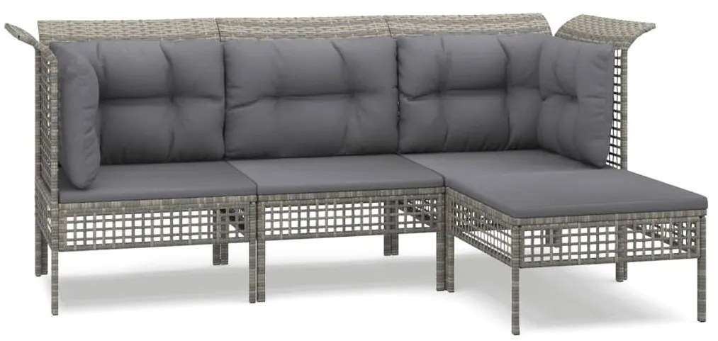 Set divani da giardino 4 pz con cuscini in polyrattan grigio