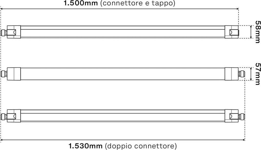 Plafoniera LED Stagna 150cm 48W 120lm/w IK08 IP66 CCT Colore Bianco Variabile CCT