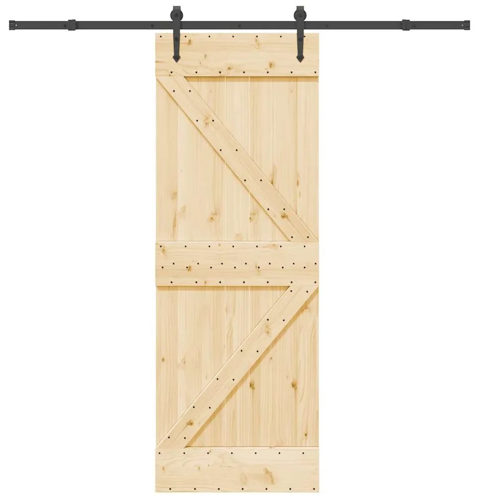 Porta Scorrevole Con Set Hardware 70x210 Cm Legno Massello Pino /