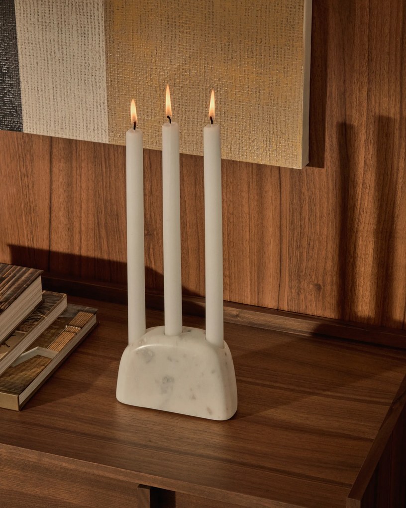 Kave Home - Candelabro medio Signe in marmo bianco 10 cm