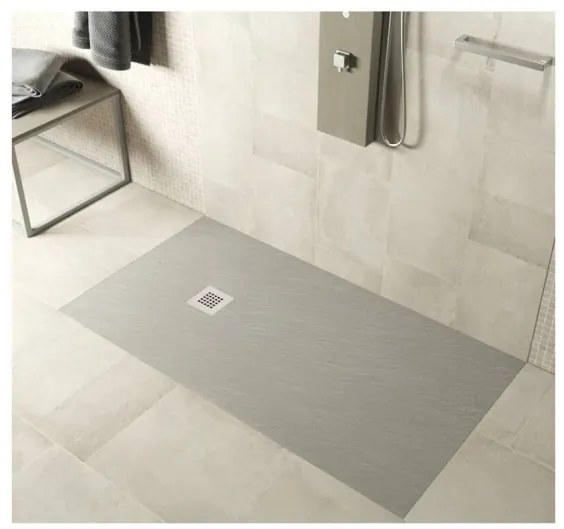 Piatto doccia in mineralmarmo 80x100 cm grigio chiaro effetto pietra con griglia e piletta sifonata