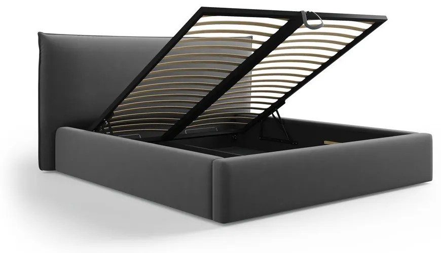 Letto matrimoniale imbottito grigio scuro con contenitore e doghe 180x200 cm Elio - Milo Casa