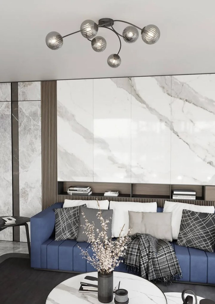 Lampada da soffitto in acciaio e vetro VIBRA 6 da interno 6xE14