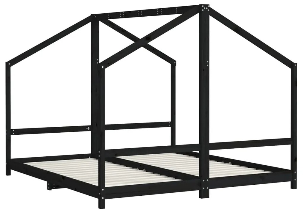 Giroletto per bambini nero 2x(90x200) cm legno massello di pino